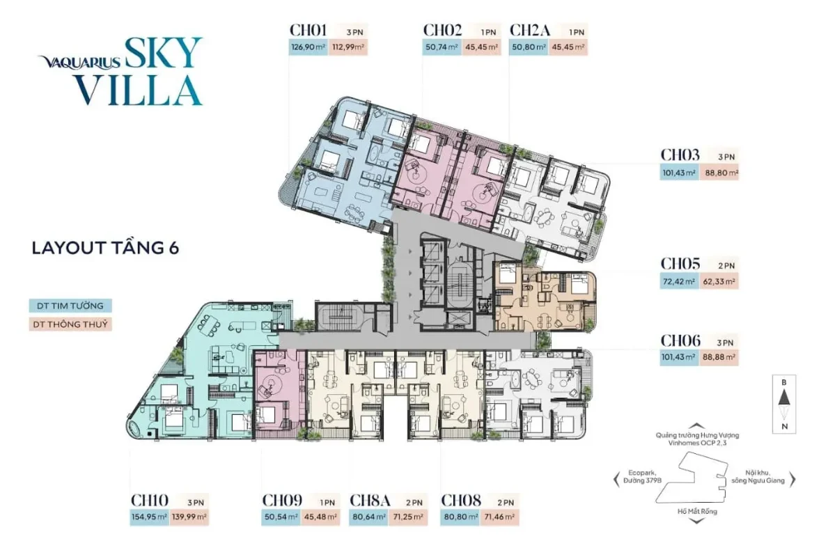 Dự án Vaquarius Văn Giang Hưng Yên | Bảng Giá Chi Tiết Tháng 4/2026 42 Mặt bằng tầng 6