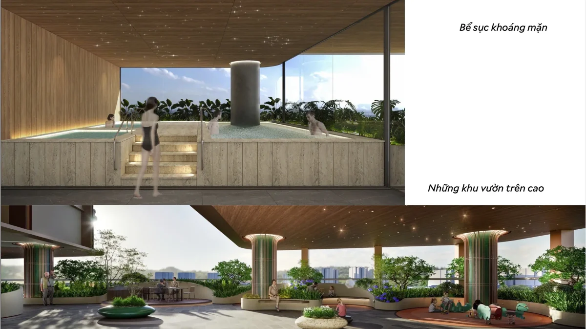 Bể sục khoáng mặn và vườn treo trên cao Bể sục khoáng mặn và vườn treo trên cao